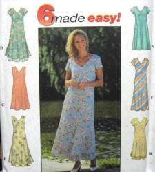 7964  SIMPLICITY 6 EZ FLARE V-DRESS SLEEVES OR NOT, OVERDRESS PATTERN 6-10; 12-16 CHOICE